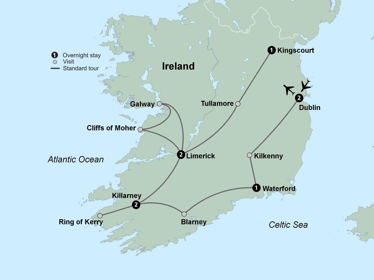 harta e hartën turistike të jugut të irlandës