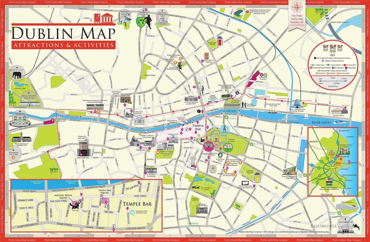 harta e dublin, irlandë atraksione turistike