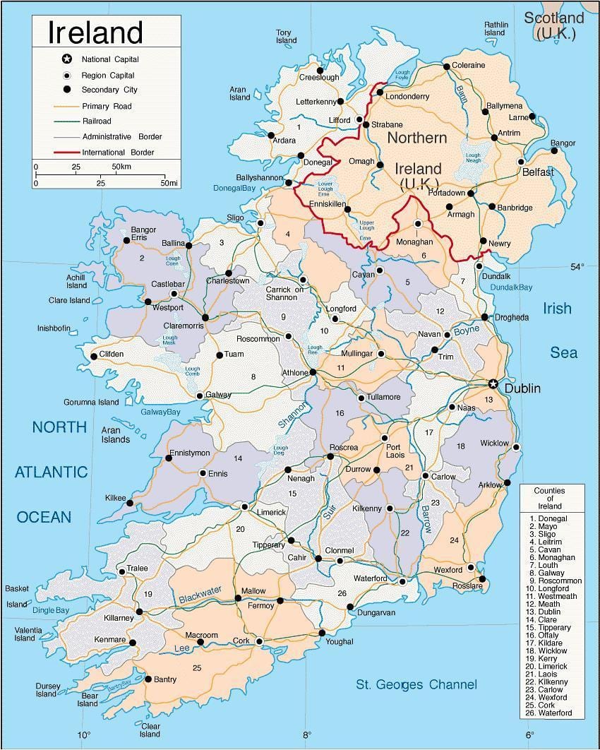 harta e irlandës me fshatrat dhe qytetet