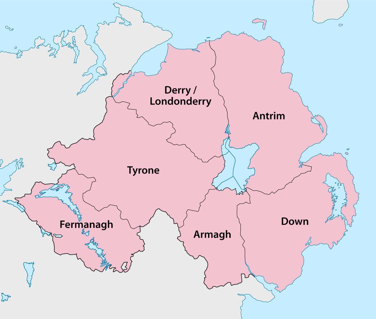 harta e irlandës veriore qarqe dhe qytete