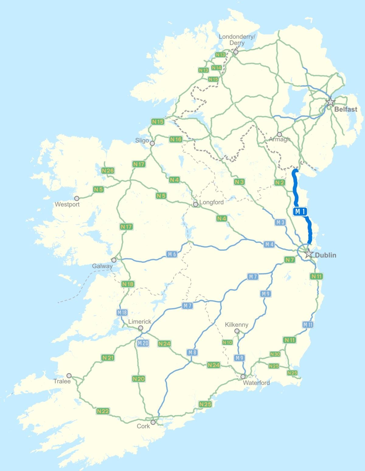 harta e irlandës autostradë