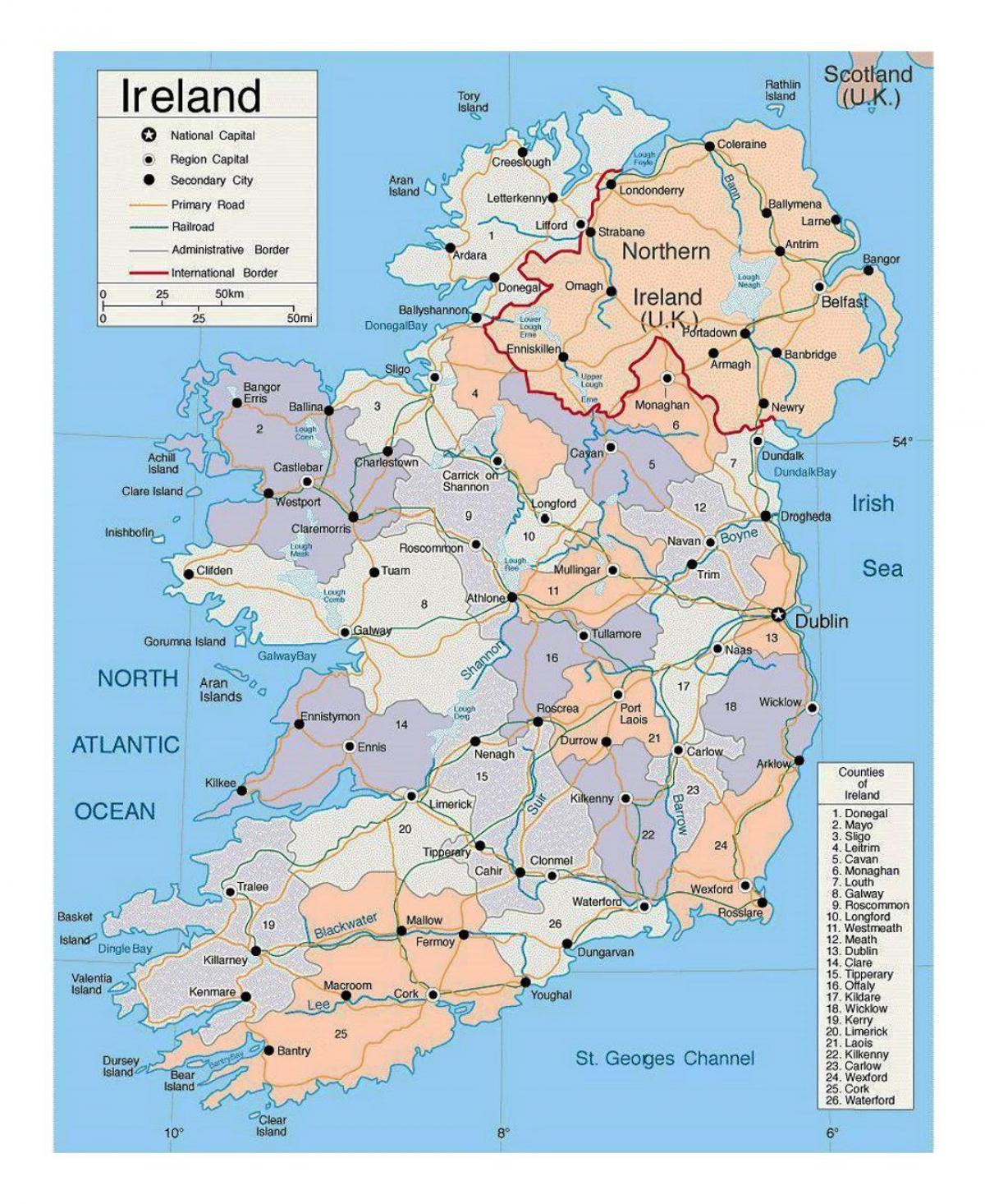 harta e irlandës me qytetet