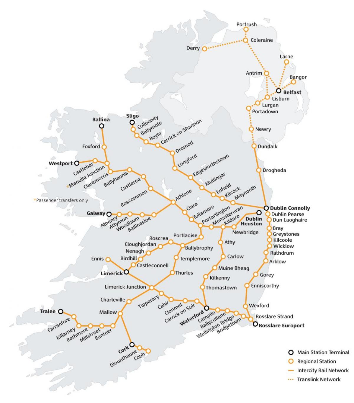 tren udhëtoni në irlandë hartë