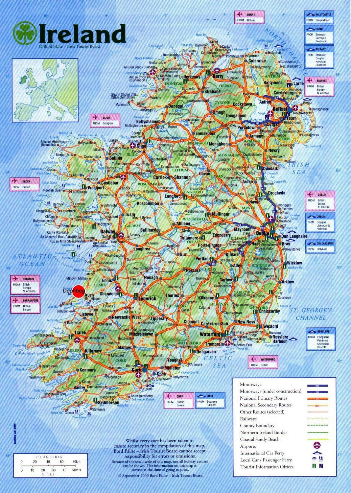 harta e irlandës treguar atraksione turistike