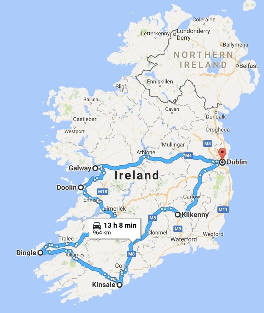 harta e irlandës në udhëtim planifikuesi