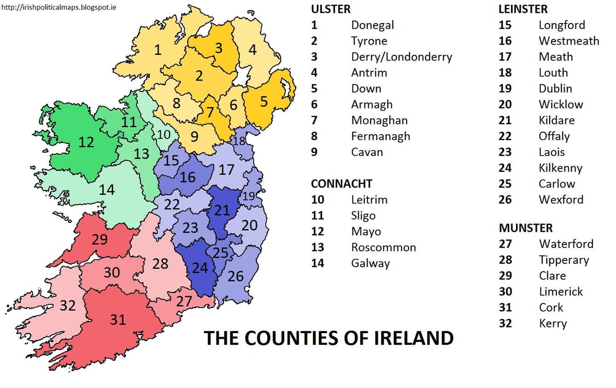 harta e irlandës treguar krahinave