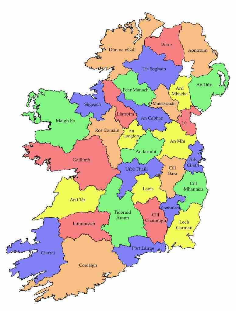 harta e irlandës me emrat e qarkut