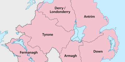Harta e irlandës veriore qarqe dhe qytete