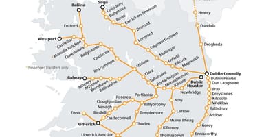 Tren udhëtoni në irlandë hartë